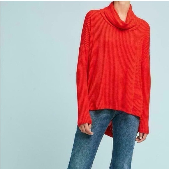 ANTHRO Women's Red Cowl Neck Sweater - Picture 1 of 3